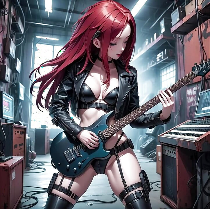Σέξι κοκκινομάλλα Anime παίζει Metal κιθάρα AI μουσικό βίντεο