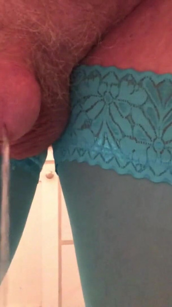 Spectacular moment from "Pissing, then I oum 2 times.. Crossdresser twists his nipples, drips precum, pisses, estims and"