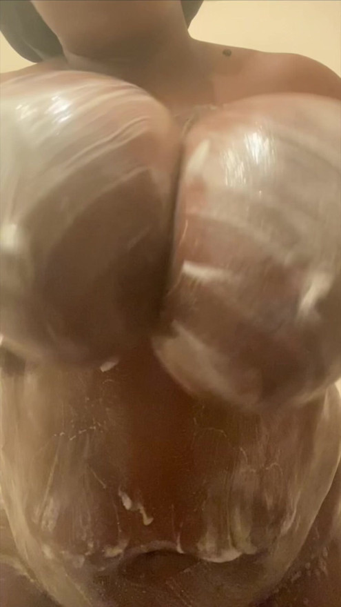 HUGE EBONY TITS Soap up for shower