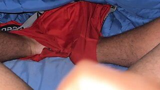Gay bear jerking off and cumming with feet