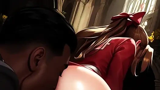 Aerith nimmt große schwarze schwänze in ihre verlassene kirche