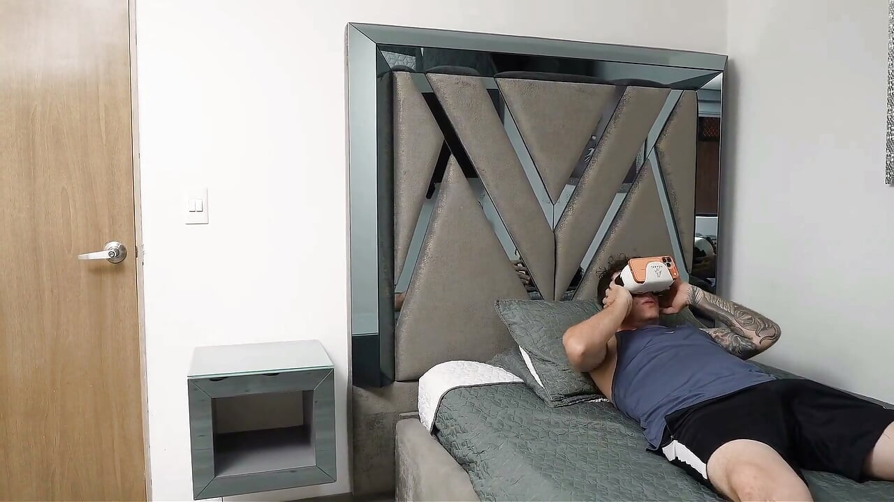Halloween Special MILF Fucks Stepson While Masturbating in VR Glasses and Cums on Lips