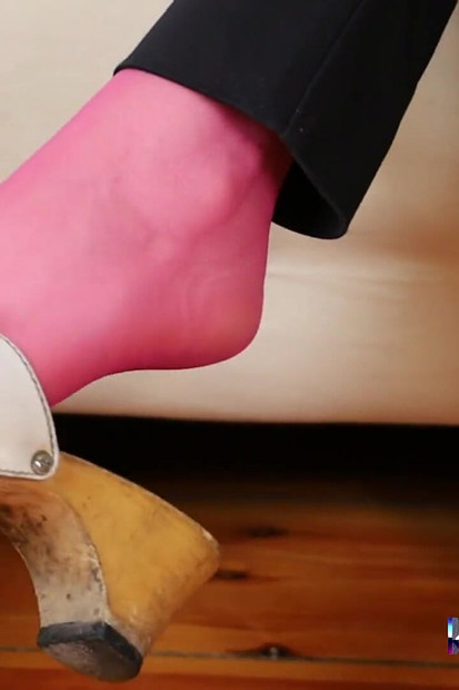 Sensual Dangling & Shoeplay in Pink Pantyhose - Loafers & Clogs