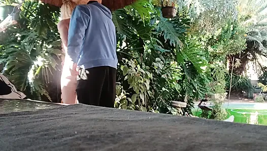 Having Fun in the Garden Blond Suking Cock