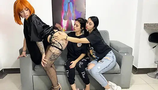 Lesbian Tomboy Threesome End up Eating a Big White Ass