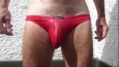 Wet red thong