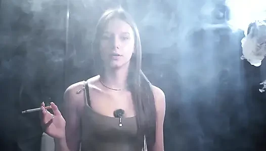 Calm Solo Smoking Session in Studio with Soft Smoke and Direct Eye Contact