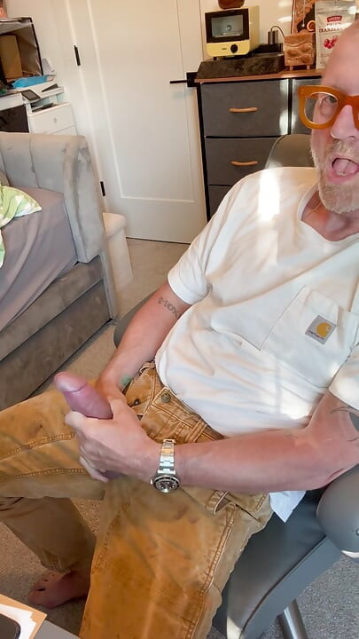Cum blast just missed my face in the home office