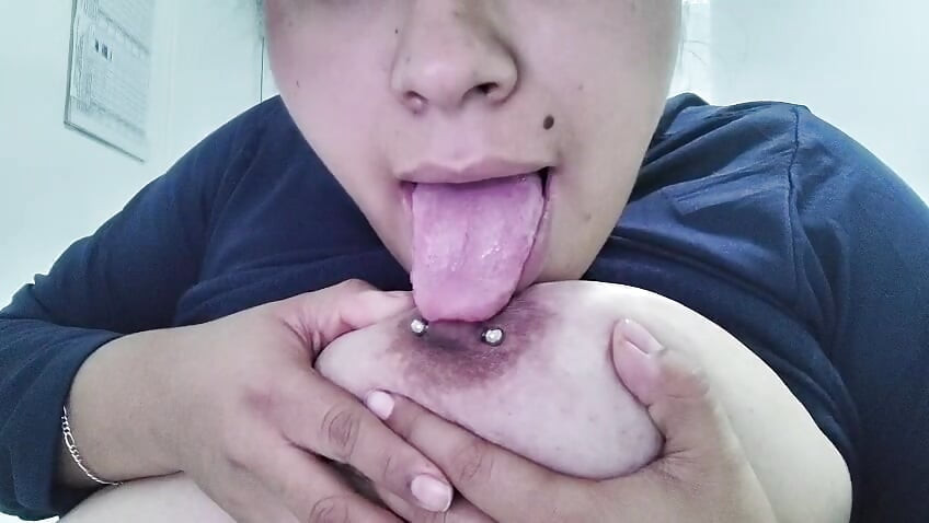 Playing with my tits at work