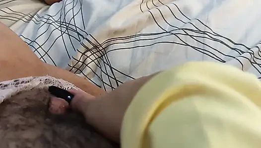 hairy and wet vagina, big tits exposed while masturbating hard