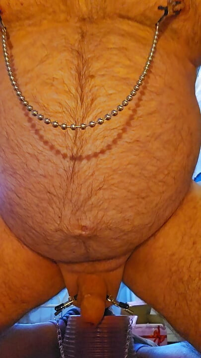 Dildo fucking with nipples clamps