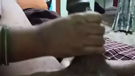 Wife giving handjob to husband huge dick