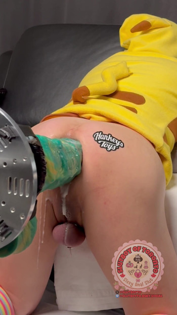 Epic moment from "SlutBoyTO in a Pikachu Onesie gets destroyed by Mr Hankey's 4XL Seahorse mounted on a heavy duty fuck machine"