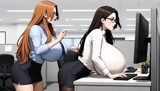 Lustiges büro mit riesigen möpsen, ai animation