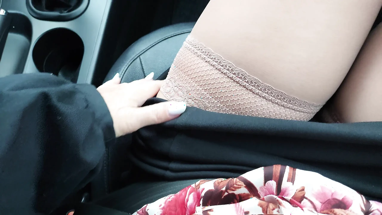 Elegant stepmom teases her stepson in the car in public