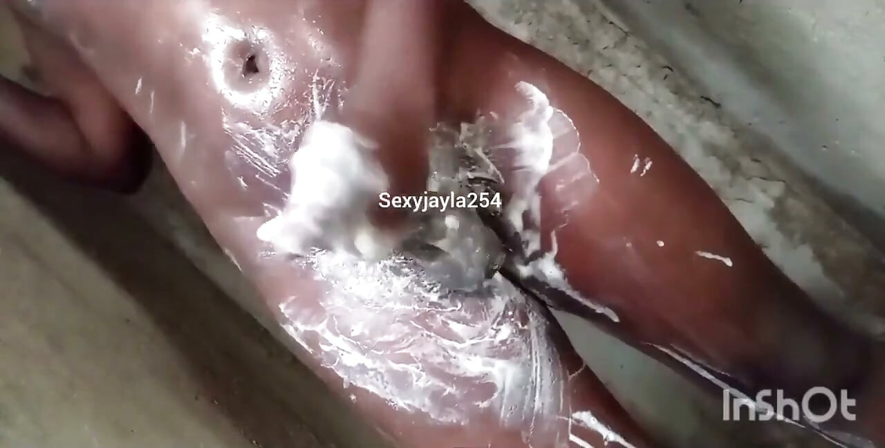 Naughty African Guy Solo Masturbation in the Shower Part 2