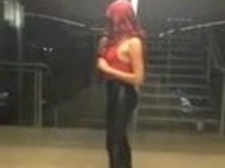 Sexy red head leather bitch max tight leggins