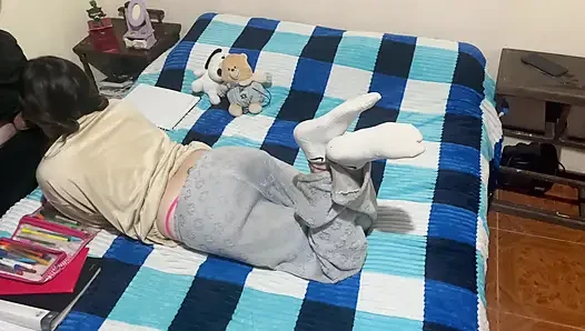 My roommate wants to do her homework, but she never says no to my penis.
