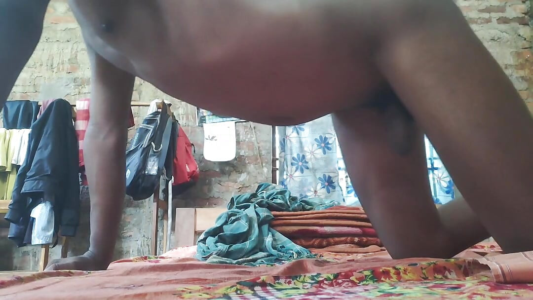 Desi Indian Assamese village gay boy having fun with no-one at home by showing his nude body