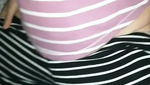 Stroking my hairy pussy in front of my husband