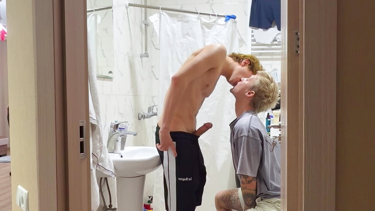 Friend Licks Ass Smooth Twink Sucks Big Cock and Takes It Inside