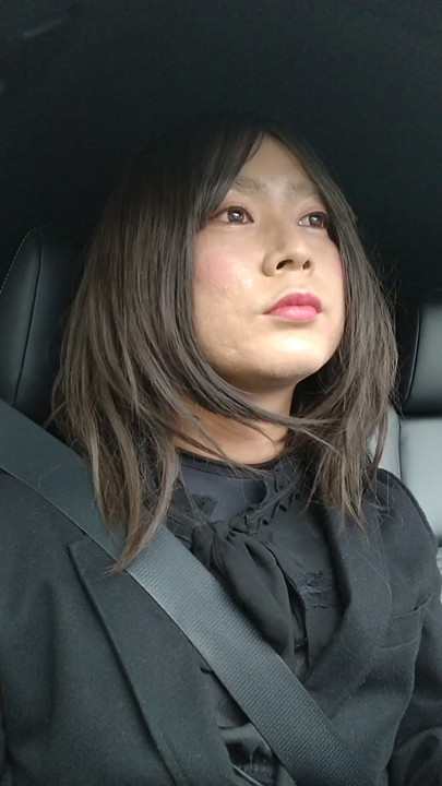 A cross-dressing boy wearing Gothic wore black full-body tights as an inner layer and drove with masturbation in the car. | Clip 2