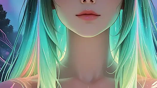 Неоновый портрет красотки со светящимися глазами, сказочной фантазии Ai Art, слайд-шоу