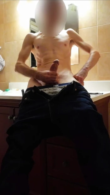 Skinny amateur guy hard jerking off his huge uncut cock and take cumshot shoot out lot of sperm