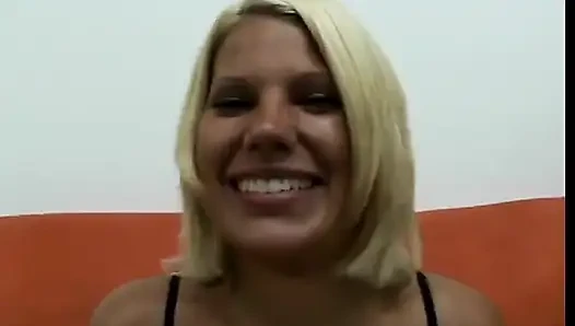 Cock sucking blonde girl gives a pov blowjob and gets a load on her butt