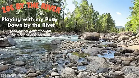 Ateşli ve azgın kızıl saçlı neredeyse nehir kenarında amıyla oynarken yakalanıyor (sinsi halka açık solo)