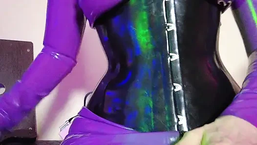 Fetish Rubber Dominatrix Eva Latex Purple Dress Mask Big Ass MILF Toys BDSM Femdom Solo Hot