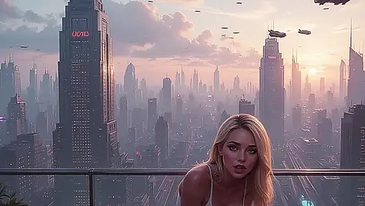 2099 Olivia in the Future Suggestive Teasing showing her Ample Cleavage Part 1