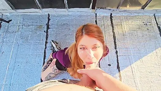 Almost Caught having Sex with Shameless Big Boobs Girl on Public Terrace