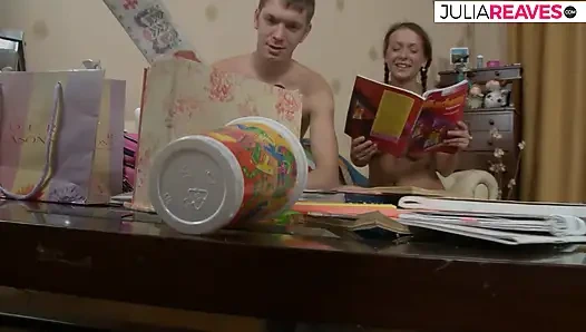 Hot girl moans in pleasure as a massive cock thrusts her tight ass