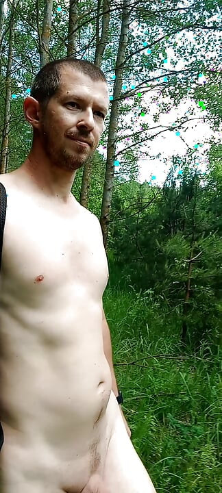 Russian nudist guy walks completely naked in public