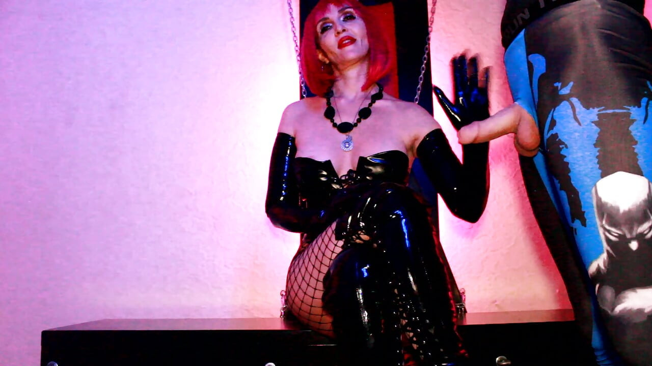Hot Pink Hair Mistress Eva Latex Dominatrix Femdom BDSM Pussy Lick Rubber Slave Kink Boots