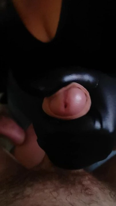 Pov pvc gloves handjob cumshot