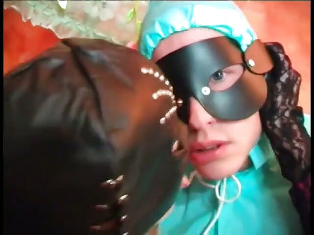 Superb slut intakes cock in her shaved small pussy and mask covered with cum
