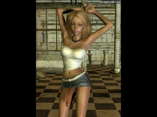 Blonde dickgirl in skirt
