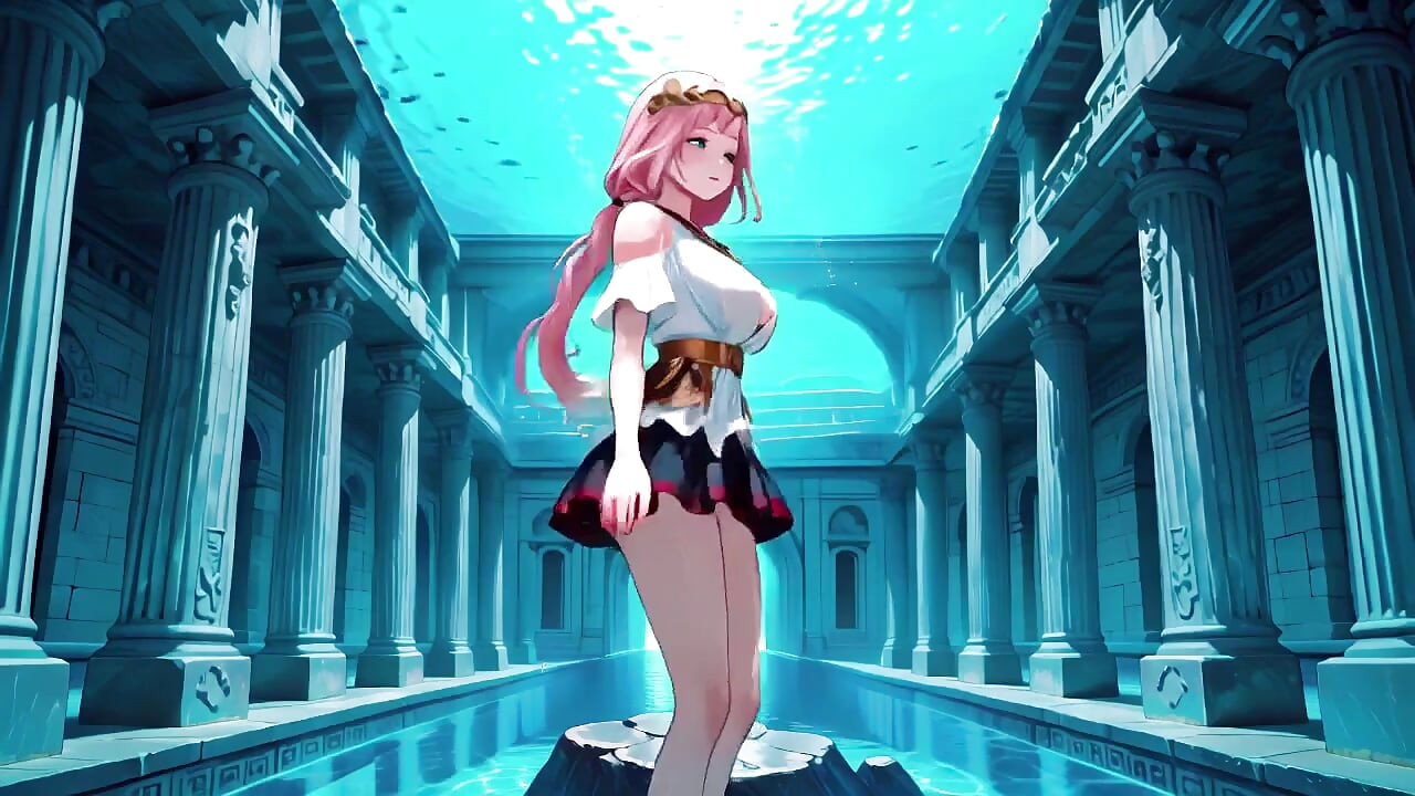 ピンク髪メイドのファンタジー　幻想的な海底神殿からプライベートベッドルームへ、優雅な佇まいからだらしない跪きへ