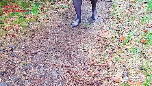 Nylon feet in the forest