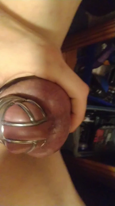 Sissy cock in chastity ready to explode