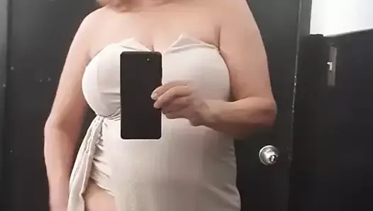 Out in a public bathroom! Mature bbw Latina woman hairy puss