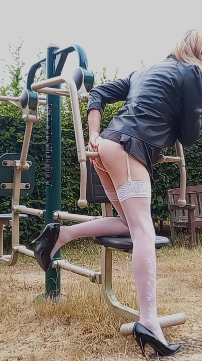 Unforgettable moment from "Crossdresser Workout Routine in the Park"
