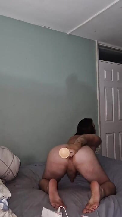 Flexible british real amateur shemale teen fucking her ass with a massive 9 inch dildo
