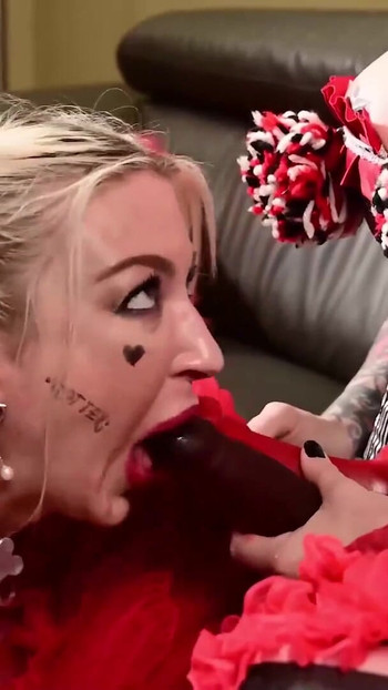 Powerful moment from "Babe Leya Falcon Rides Sexy Clown Maya Sinstress' Big Dildo!"