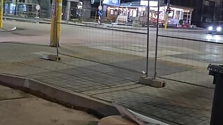 Thick and big Bulgarian cock gets hard in public on the street and squirts cum