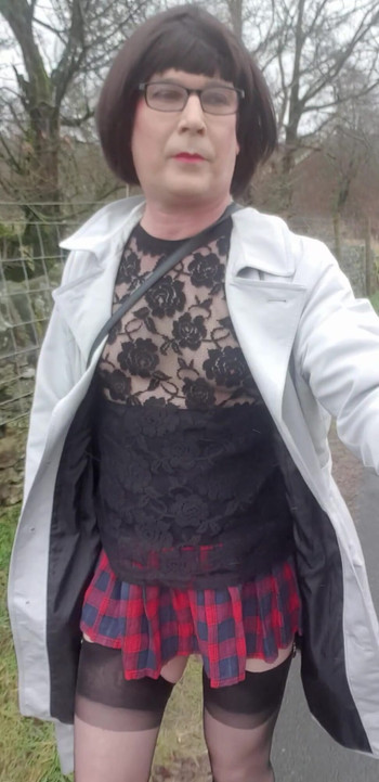 Memorable moment from "Crossdresser takes a walk on a windy lane"