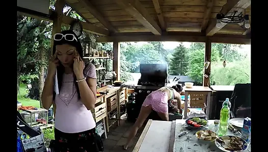 The neighbor has a barbeque party and the girls are shameless and have no panties