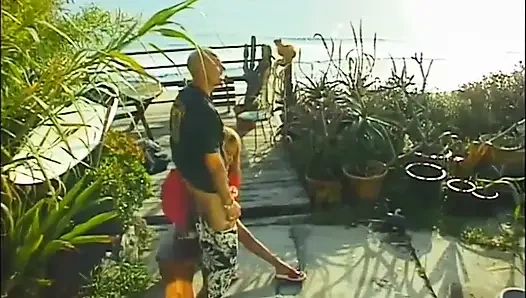 Tattooed black pussy licking fucking in the garden...cum on tits